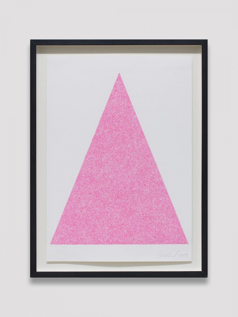 Pink scribble filling a white triangle