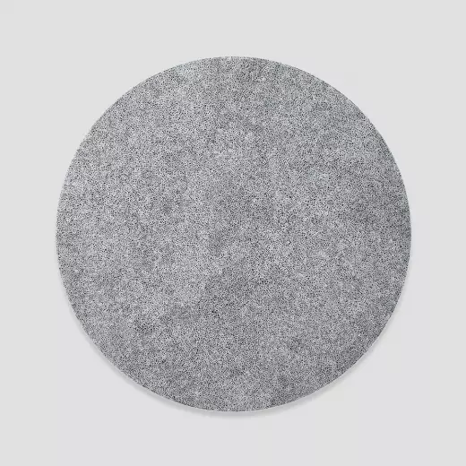 Extra fine white scribble filling a black circle