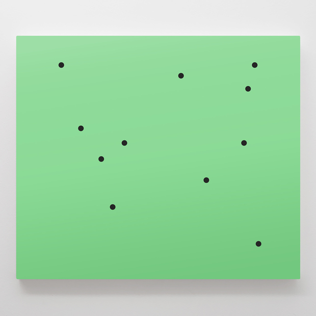 Untitled (11 black dots on green)