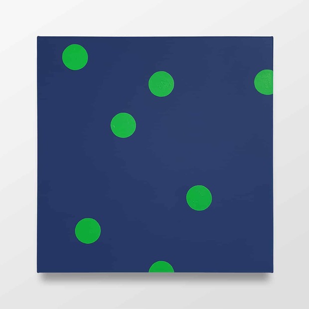 Untitled (7 green dots on blue)
