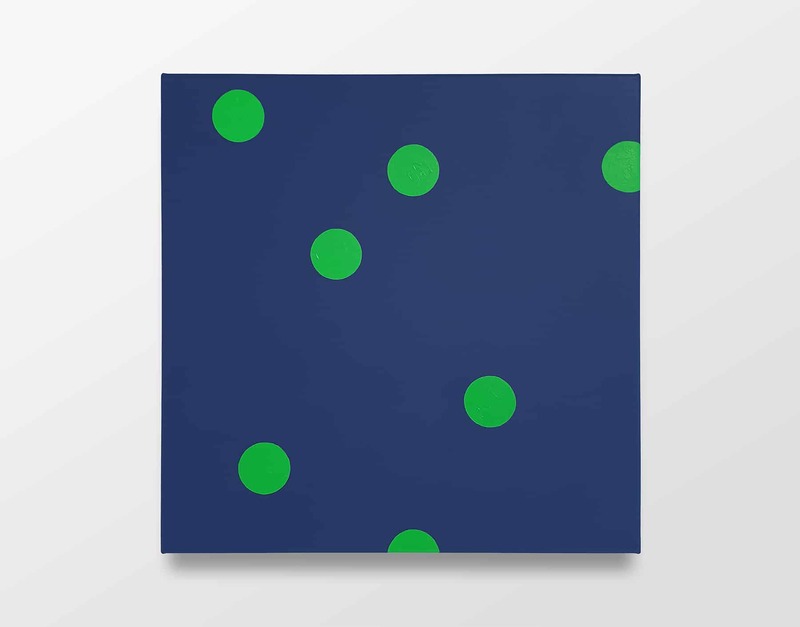 Untitled (7 green dots on blue)